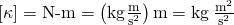 \left[\kappa \right]=\text{N-m}=\left(\text{kg}\frac{\text{m}}{{\text{s}}^{2}}\right)\text{m}=\text{kg}\phantom{\rule{0.2em}{0ex}}\frac{{\text{m}}^{2}}{{\text{s}}^{2}}