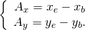 \left\{\begin{array}{c}{A}_{x}={x}_{e}-{x}_{b}\\ {A}_{y}={y}_{e}-{y}_{b}.\end{array}