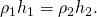 {\rho }_{1}{h}_{1}={\rho }_{2}{h}_{2}.