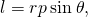 l=rp\phantom{\rule{0.2em}{0ex}}\text{sin}\phantom{\rule{0.2em}{0ex}}\theta ,