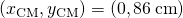 \left({x}_{\text{CM}},{y}_{\text{CM}}\right)=\left(0,86\phantom{\rule{0.2em}{0ex}}\text{cm}\right)