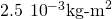 2.5\phantom{\rule{0.2em}{0ex}}×\phantom{\rule{0.2em}{0ex}}{10}^{-3}{\text{kg-m}}^{2}