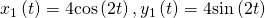 {x}_{1}\left(t\right)=4\text{cos}\left(2t\right),{y}_{1}\left(t\right)=4\text{sin}\left(2t\right)