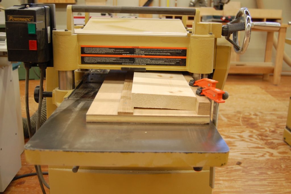 Bevel jig for the planer, clamped to the bed