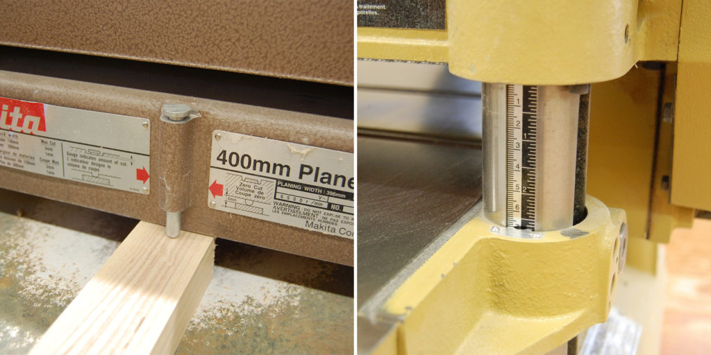Left, mechanical depth of cut indicator, right, scale on a planer