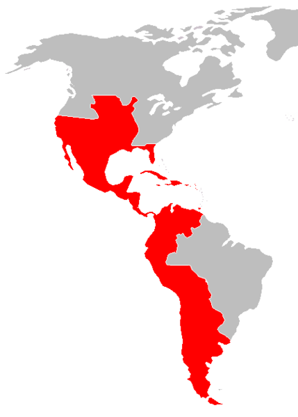 Map of the Spanish territories in the Americas in the 18th century.