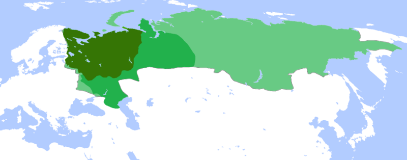 Map showing the expansion of Russian imperial control moving east to the Pacific Ocean.