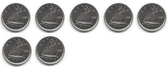 Seven dimes.