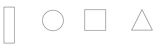a rectangle, a circle, a square, a triangle