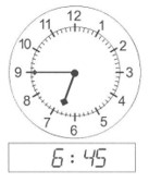 the hour hand is between 6 and 7, the minute hand is pointing at 9