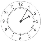 the hour hand is pointing at 2, the minute hand is pointing at 1
