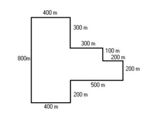 a decagon whose sides are 400m, 300m, 300m, 100m, 200m, 200m, 500m, 200m, 400m, 800m
