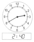 the hour hand is between 2 and 3, the minute hand is pointing at 8
