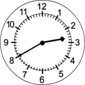 the hour hand is between 2 and 3, the minute hand is pointing at 8
