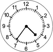 the hour hand is between 4 and 5, the minute hand is pointing at the first mark after 7