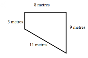 a quadrilateral whose sides are 8m, 9m, 11m and 3m