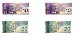 2 10 dollar bills, 2 20 dollar bills