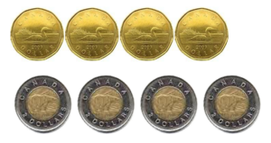 4 loonies, 4 toonies