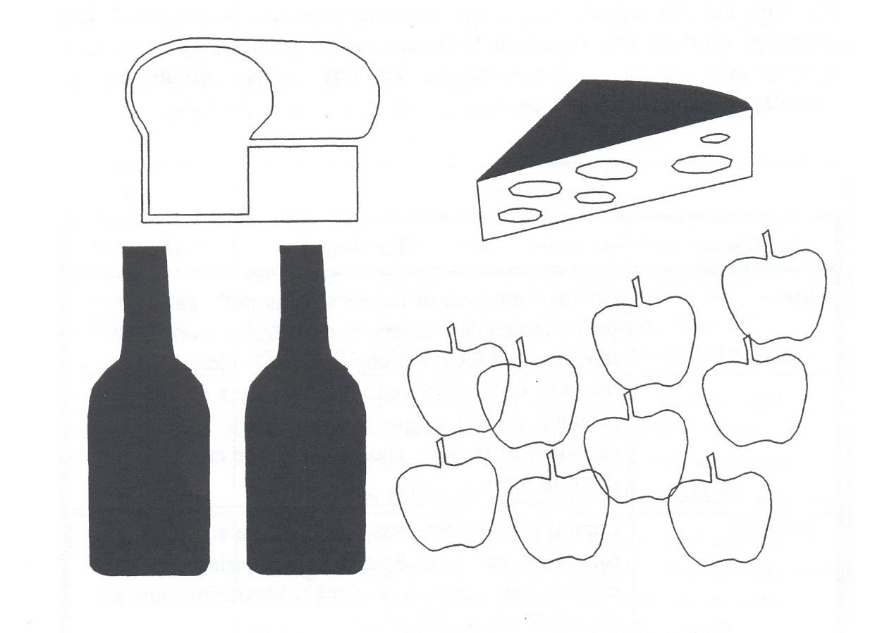 bread, cheese, bottles of wine, apples