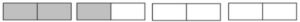 4 rectangles divided into 2 sections. 1 is fully shaded. 1 has 1 section shaded. 2 are not shaded.