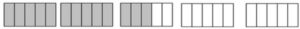 5 rectangles divided into 5 sections. 2 are fully shaded. One has three sections shaded. Two are not shaded.