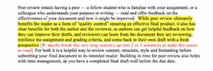 Example of inline comments, where the author's sentence is highlighted in yellow, and the review adds a comment in red suggesting a revision.