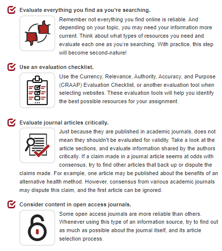 Four item checklist for Evaluating Information Sources